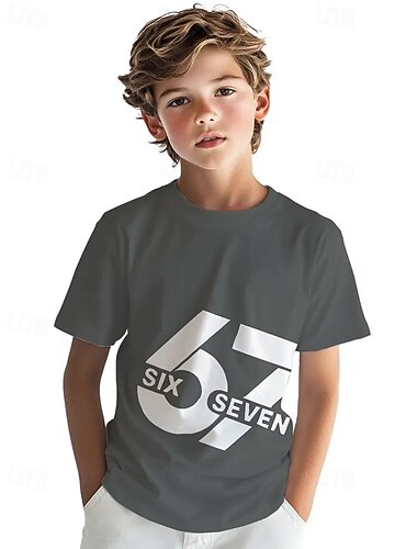  Unisex Gutt 3D Grafisk Morsom slang 67 T skjorte T-skjorte Kortermet 3D-utskrift Sommer Vår Sport Mote Gatemote Barn 4-12 år Crew-hals utendørs Avslappet Daglig Normal