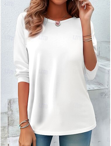  Damen T Shirt Einfach Vintage Stilvoll Klassisch Langarm Rundhalsausschnitt Normale Oberteile Täglich Druck Blau Weiß Rosa Rote Frühling Herbst Winter
