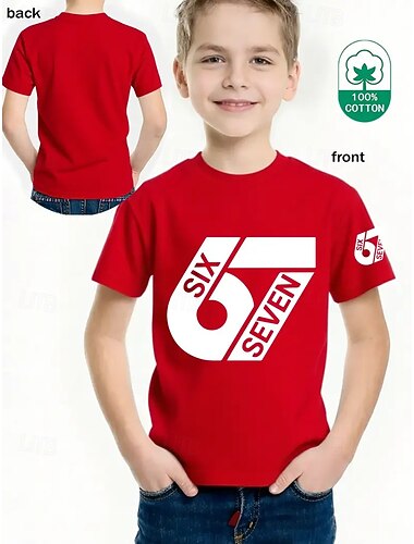  Coton Enfants Garçons Bleu Noir Rouge Graphique Argot drôle 67 T-shirt Chemisier Col Rond Manche Courte Extérieur Tenue Quotidienne Mode Streetwear Designer Impression Été