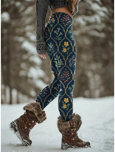  Dame Leggings Ferie Årgang Etnisk stil Full lengde Høy Midje Grafisk Abstrakt 3D-utskrift Hurtigtørkende Pusteevne Myk Elastisk Vinter Blå Svart Vin Rød Vår Høst Vinter Slank Fasong