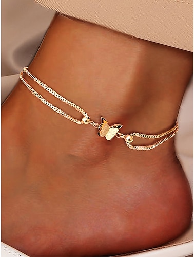  Ankelarmbånd i rustfritt stål med sommerfuglmotiv for kvinner – tilgjengelig i gull og sølv, elegant kjededesign med hjerteformede detaljer, perfekt for hverdagsbruk og kveldsbruk