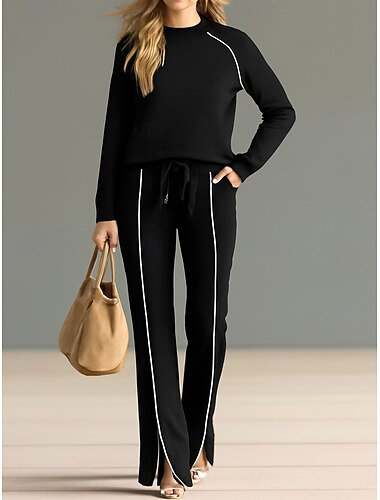  Dames Trainingspak Broeken Sets Lange mouw Strakke ronde hals Effen Kleur Afdrukken Modieus Streetwear Dagelijks Casual Dagelijks blauw Zwart Leger Groen Alle seizoenen Normale pasvorm