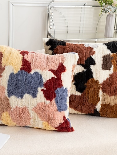  pluszowa poszewka na poduszkę, miękka, wielokolorowa, do sypialni, salonu, na sofę, dekoracyjna poduszka do domu, 18x18 cali