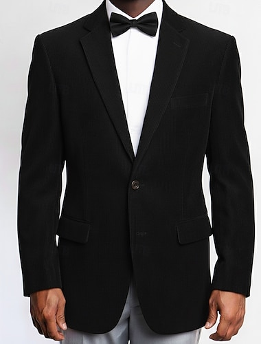  בגדי ריקוד גברים ז'קט קורדרוי צווארון חריץ אופנתי קלסי יום יומי אחיד Blazer שחור בורגנדי חום גזרה מחוייטת כפתורי שני כפתורים חד חזה