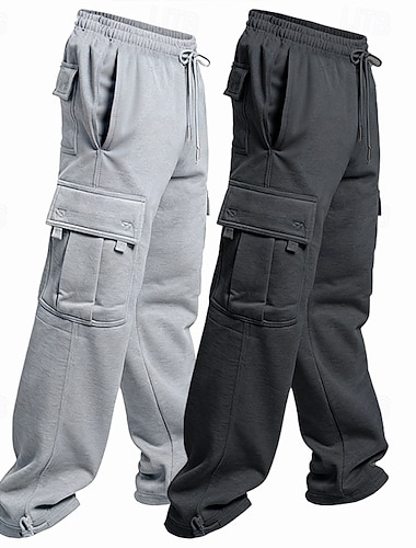  Мульти пакеты 2шт Муж. Темно-синий + черный Спортивные штаны-карго Штаны Кулиска Эластичная талия Полотняное плетение Отпуск На каждый день Полиэстер Весна