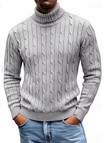  Homme Pull Pull Tricoté Côtelé Tricoter Hauts Réguliers Tricoté Couleur Unie Col roulé Mode Streetwear Occasionnel Tenue quotidienne Vêtement Tenue Automne Hiver Vin S M L