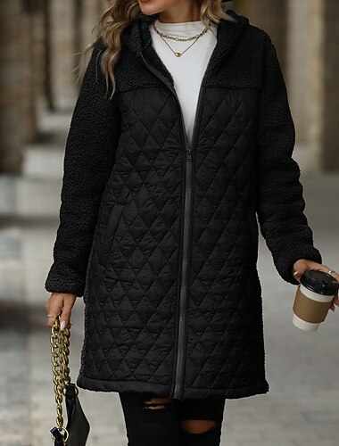  Mujer Abrigo de invierno Abrigo Mantiene abrigado Cómodo Cremallera Bolsillo Casual Color sólido Vacaciones Calle Casual Ropa Cotidiana Largo Con Capucha Holgado Manga Larga Ropa de calle Negro Caqui