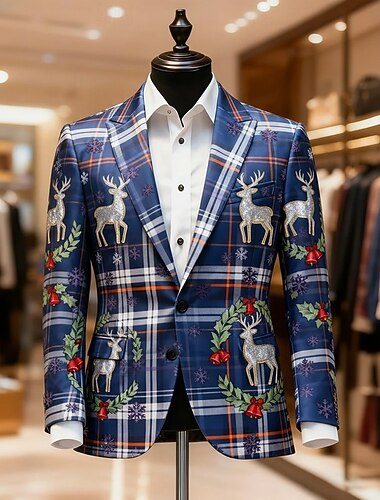  Jul Herre Hver Blazer jakke Frakk Bekvem Kunstnerisk Fritid Festkveldsklær Daglig Festival 3D-utskrift Knapper Multi lomme Høst vinter Med hakk Langermet Blå Rød