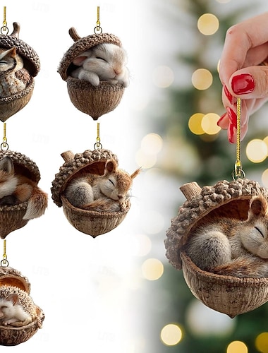  1 kpl metsäeläinten tammenterho 2d akryylikoristeet kodikkaat metsäjoulukoristeet, männynkäpyeläinten koriste, metsäeläinten riippuva koriste, riippuva koriste kodin sisustukseen