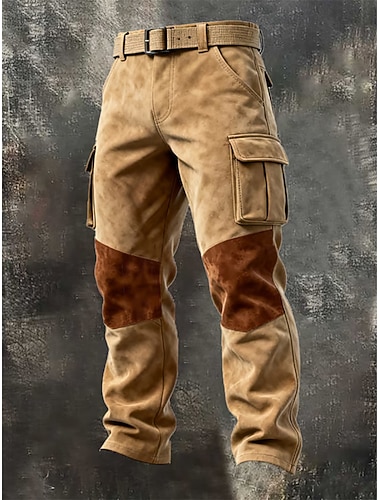  Herren Cargo-Hosen Hose Hose aus Wildlederimitat Knöpfe Mehrere Taschen Farbblock tragbar Outdoor Täglich Campen und Wandern Mode Klassisch Braun