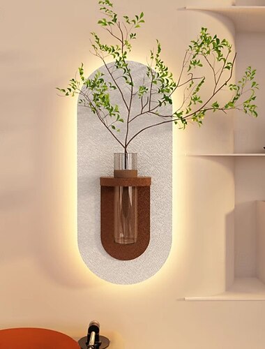  Tudo pendurado em vaso de vidro, arte de parede em arenito com luz LED, decoração de planta de parede para sala de estar, adequada para quarto, escritório, hotel