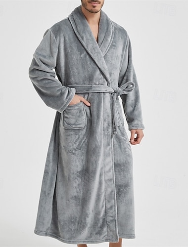  رجالي تنحيف ثوب النوم قميص النوم ثوب الحمام سهل أنيق مريح المنزل مناسب للبس اليومي قطن الدفء متنفس V رقبة كم طويل الخريف الشتاء أسود نبيذ