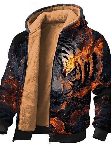  Miesten Tiikeri 3D Fleece Huppari Takki College Klassinen Fantasia Tiukka pyöreä kaula-aukko ulko- Retkeily Musta Tumman sininen Sulkea jnk vetoketju Syksy Talvi Suunnittelija S M L XL 2XL 3XL