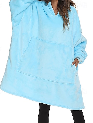  Damen Schlafanzug Freizeitkleidung Mode Lässig Tragbarer Decken-Hoodie Einfarbig Tasche Kleid Urlaub Heim Langarm Rundhalsausschnitt Schwarz Rosa Hellgrau Dunkelblau Rosenrot Herbst Winter Lässiger