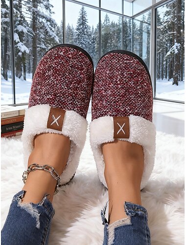  Papuci de casă tricotați și călduroși de iarnă pentru femei – pantofi de casă cu căptușeală din fleece și spate întreg, cu talpă antiderapantă, pentru casă și dormitor