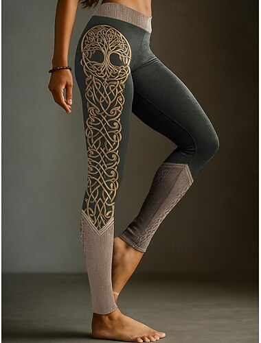  leggings לנשים בסגנון ויקינג בוהו וינטג' אתני באורך מלא בגד אמצע המותן גרפיקה מופשט הדפסה תלת מימדית ייבוש מהיר אווריריות רך אלסטי רשמי חופשה ורוד קיץ אביב סתיו חורף רגיל