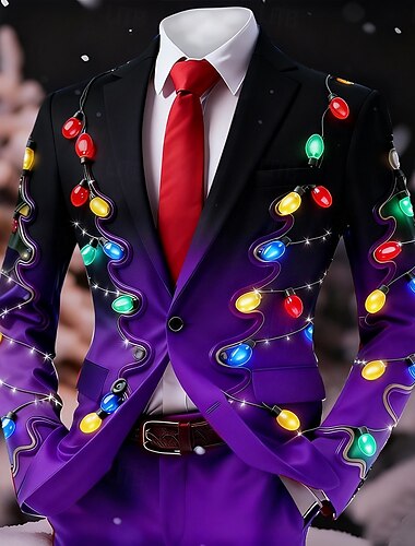  Kerstmis Voor heren Kerst patroon Blazerjack Jas Comfortabel Ademend Artistiek Casual Feestavondkleding Dagelijks Festival 3D-afdrukken Knop Herfst winter Inkeping Lange mouw Rood 1 Rood blauw