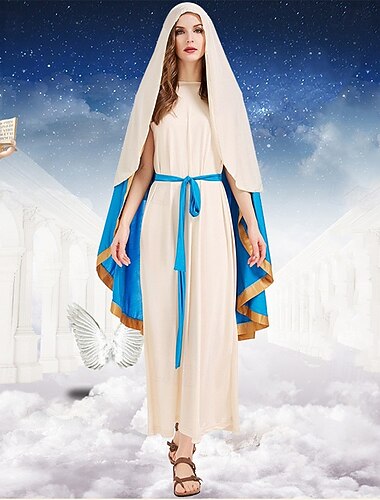  Narodzenia Maryi Kostium Fantazyjna sukienka świąteczna Stroje na świąteczne widowiska Damskie Kostium cosplay Świąteczny kostium Doroślu Święta Nowy Rok Spektakl Impreza Sukienka Nakrycie głowy Pas