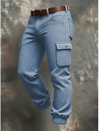  Муж. Брюки карго Штаны Вафельные штаны Пуговицы Мульти карман Полотняное плетение Пригодно для носки на открытом воздухе Повседневные Отдых и туризм Мода Классика Черный Небесно-голубой