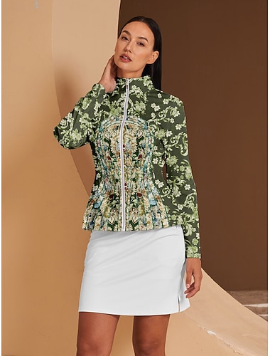  Dame Golfjakker Grønn Langermet Topper Dame golfantrekk Klær Antrekk Bruk klær