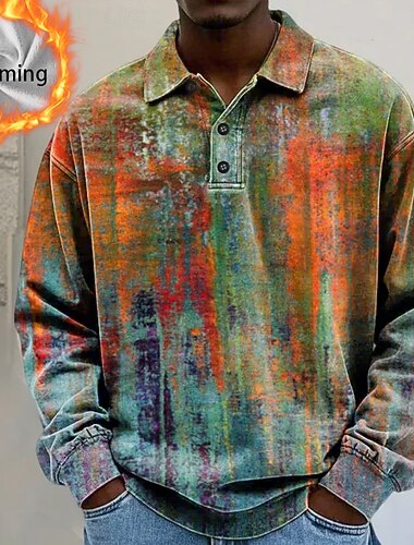  Per uomo Astratto Geometrico Polo Camicie termiche Manica Lunga Magliette polo Bavero Casual Athleisure Ferie Abbigliamento quotidiano Stampa 3D Autunno Inverno Blu Arcobaleno Multi Color