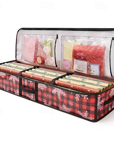  förvaringslåda för presentpapper, förvaringsbehållare för julklappspapper, förvaringslåda för jultillbehör under sängen, dammtät, fukttät &Insektsresistent julpåse med snöflingemönster