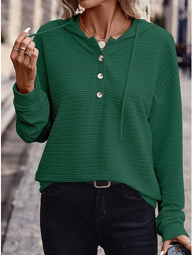 Per donna Felpa con cappuccio Bottoni Semplice Casual Manica Lunga Con Cappuccio Top Regolari Streetwear Abbigliamento Quotidiano Bianco Rosa Blu marino Verde Autunno Inverno