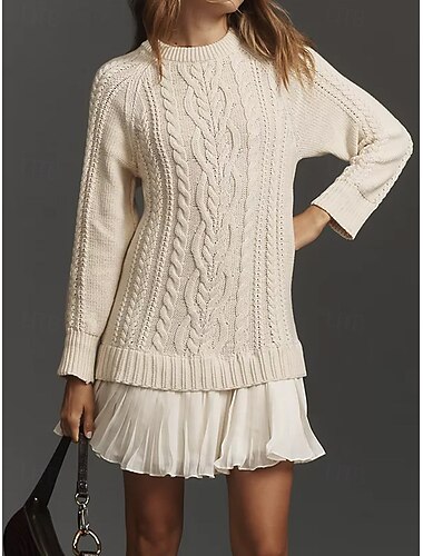  Dame Mini kjole Genserkjole Tubekjole Rysjekjole Fest Bohem cocktail Jul Feriereise Hjem Normal عادي Ren farge Langermet Rund hals Blå Svart Rosa Grønn Vår Høst Vinter