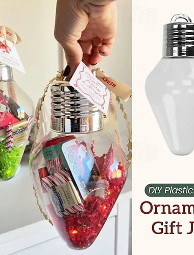  Bocal cadeau en forme d'ampoule de Noël, grandes décorations transparentes en forme d'ampoule à remplir avec couvercle à visser, contenants à bonbons suspendus géants en plastique pour loisirs