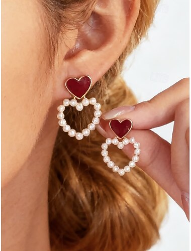  סט עגילי חג המולד לנשים - 5 זוגות, חומר סגסוגת זהב, עיצובי פנינים ולבבות, מושלם למסיבות חג ואירועים חגיגיים