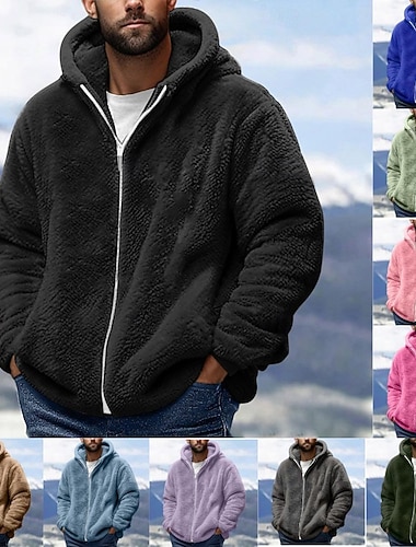  Homens Moletom Full Zip Hoodie Casaco de lã Preto Rosa Verde Tropa Azul Marinha Azul Real Com Capuz Tecido Bolsos Desportos e Ar livre Diário Feriado Poliéster Roupa de rua Básico Casual Outono