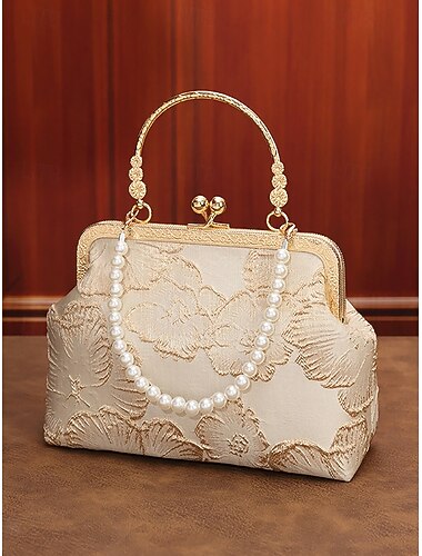  Elegant clutch med perlehåndtak for kvinner – blomsterbrodert design med gullkant, flerfargede alternativer, perfekt for bryllup, fester og formelle anledninger