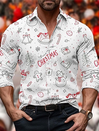  חג המולד גברים סצנת חג המולד חולצות מודפסות חולצות אות איש שלג פתית שלג סתיו סתיו ברחוב &amp; חורף סבבה שרוול ארוך אדום ירוק s m l