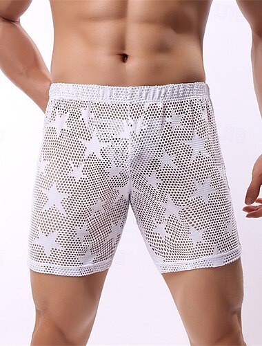  Homme 1 Pièce Culottes Sexy Sous-vêtements boxeurs Boxer Maille Polyester Doux Confortable Respirant Etoile Taille Basse Noir Blanche