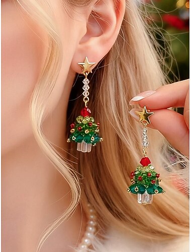  Julesmykker i akryl til dame – festlig trekjede og øredobber med røde sløyfer, perfekt for høytidsfester og feiringer