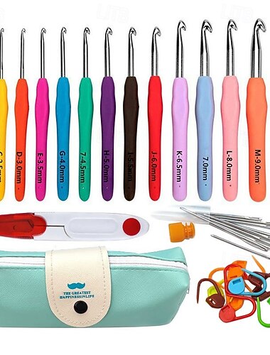  Haakset voor beginners, ergonomische haaknaaldenset met schattig kattenetui, complete startersset met accessoires, perfect Valentijnsdag- of Moederdagcadeau voor haar.