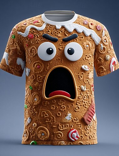  Noël Homme Bonhomme en pain d'épices T-shirt Manche Courte T-shirt Impression 3D Col ras du cou Chemise Quotidien Designer Artistique Vacances Soirée Rue Marron Marron 2 Marron 4 Toutes saisons