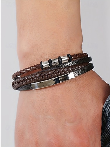 Heren armband van imitatieleer met meerdere lagen en magnetische vlecht, stijlvol en duurzaam, geschikt voor casual gebruik en speciale gelegenheden.