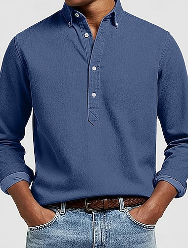  Herren Hemd Popover-Hemd Durchgeknöpft Hemd Freizeithemd Denim Blue Schwarz Weiß Marineblau Dunkelblau Langarm Einfach Umlegekragen Lässig Outdoor Knöpfe Bekleidung Polyester Neutral Mode Täglich