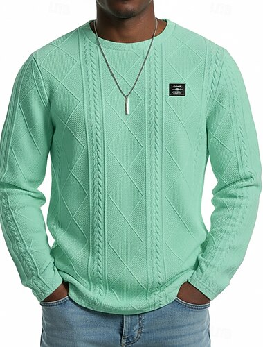  Herren T Shirt T-Shirt Langarmshirt Langarm Rundhalsausschnitt Frühling Herbst Winter Geometrisch Einfach Grubenstreifen Mode Designer Basic Jacquard Stricken Urlaub Straße Lässig Schwarz Weiß Rosa