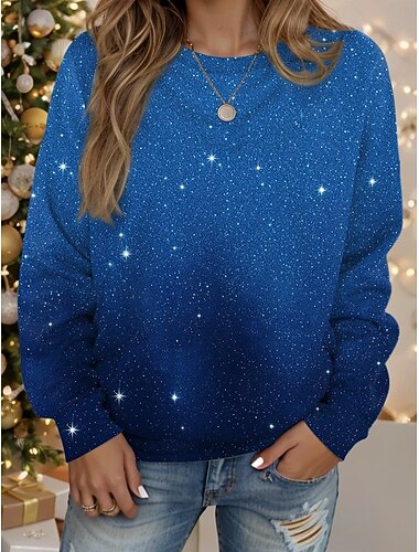  Damen Pullover Sweatshirt Druck Aktiv Lässig Festival Langarm Rundhalsausschnitt Normale Oberteile Lässig Straße Alltagskleidung Blau Weinrot Purpur Fuchsie Grün Frühling Herbst Winter
