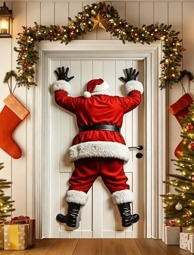  jouluinen ovensuojus, joulupukkia ja poroa esittävä jouluverho, jossa on iloinen joulu -teksti, juhlava talvikoriste kodin eteiseen ja olohuoneeseen