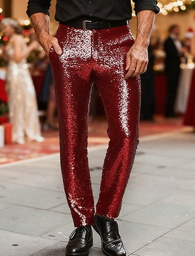  Miesten Jouluhousut Housut Puvunhousut Kiinalainen Tasku Napit Tavallinen Mukavuus Joulu Juhla Näyttämö Muoti Klassinen tyyli Rubiini Kulta Mikrojoustava