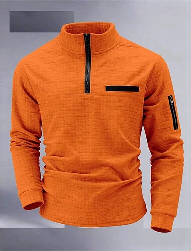  男性用 ポロ ポロシャツ バケーション ストリート クォータージップ 長袖 ファッション ベーシック 平織り ジャカード 春 秋 レギュラー 海軍 グレー ブラック ホワイト オレンジ ダックグレー ポロ