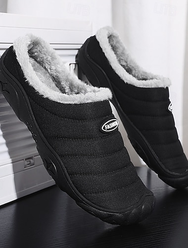  мужские черные стеганые туфли с флисовой подкладкой — теплая и удобная обувь для зимы, повседневных прогулок и отдыха дома