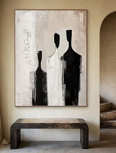  kézzel készített modern absztrakt portré olajfestmény kézzel festett minimalista figura vászonművészet kortárs olajfestmény fekete-fehér falikép egyedi festmény nappali dekorációhoz