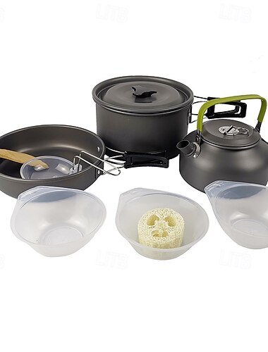  キャンプ用調理器具キット、アルミ製調理器具セット、ケトル、バーベキューポット、旅行用品、ピクニック用品、アウトドア調理用品