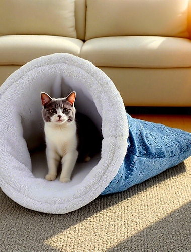  Katzenschlafsack für Wohnungskatzen, kuschelig weich, wärmend, 360°-Rundum-Schlafsack für Kätzchen, bequemer Haustier-Kuschelsack für Katzen