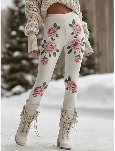  نسائي طماق بنطال ضيق مريح العطلة عتيق كاجوال مكتمل الطول خصر عالي ورد طبع مريح قابل للبسط عطلة شارع فضفاض أبيض الربيع الخريف الشتاء قياس نحيل