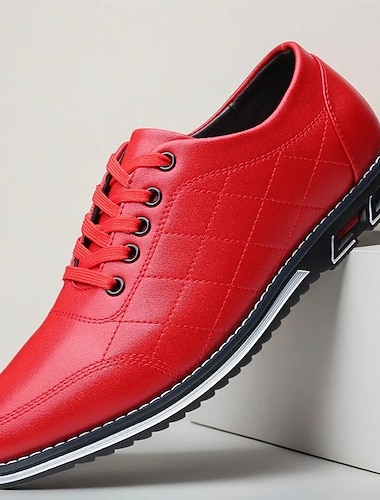  Baskets décontractées rouges pour homme en similicuir - légères, élégantes, à lacets, idéales au quotidien, confortables pour le travail et les sorties du week-end.